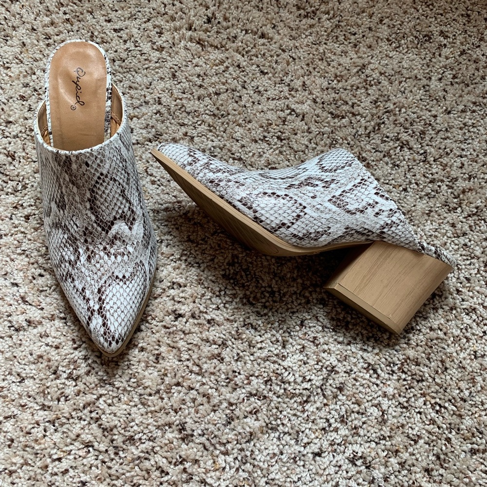 Qupid Snakeskin Mules